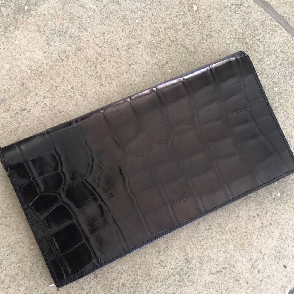 Claiborne Embossed, leather, black and brown wallet, checkbook holder
